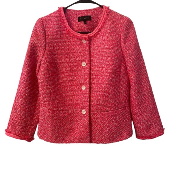 Talbots Jackets & Blazers - Talbots Women's Hot Pink Metallic Fringe Peplum Tweed Blazer Jacket 4